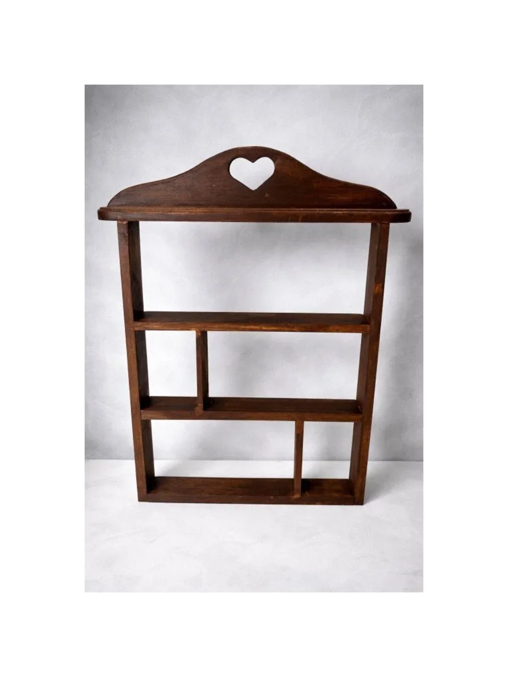 Trinket Shelf with Heart Cutout Dark Walnut Wood Wall Shelf for Altar Crystals